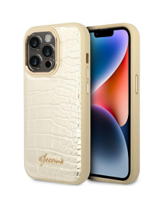 Maska za iPhone 14 Pro 6.1 Guess Hc PU Croco Metal Outline zlatna (GUHCP14LHGCRHD) - 205362