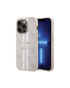 Maska za iPhone 15 Pro 6.1 Guess Magsafe 4G Pu Printed Stripes roze (GUHMP15LP4RPSP) - 211144