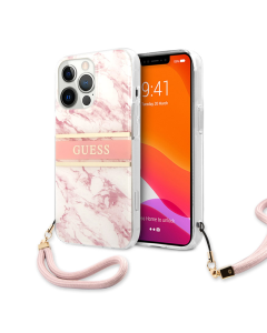 Maska za iPhone 13 Pro 6.1 Guess Marble Strap roze (GUHCP13LKMABPI) - 205681