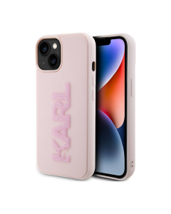 Maska za iPhone 15 6.1 Karl Lagerfeld 3D Rubber Glitter Logo roze (KLHCP15S3DMBKCP) - 211137