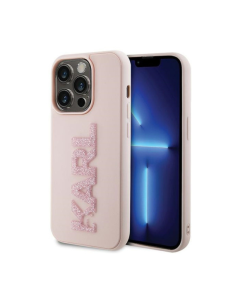 Maska za iPhone 15 Pro 6.1 Karl Lagerfeld 3D Rubber Glitter Logo roze (KLHCP15L3DMBKCP) - 211138