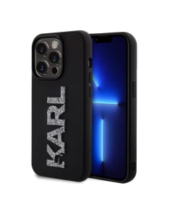 Maska za iPhone 15 Pro Max 6.7 Karl Lagerfeld 3D Rubber Glitter Logo crna (KLHCP15X3DMBKCK) - 211140