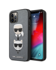 Maska za iPhone 12/12 Pro 6.1 Karl Lagerfeld CPU Saffiano K&C Heads srebrna (KLHCP12MSAKICKCSL) - 205342