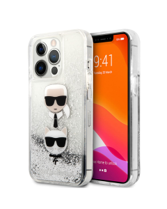 Maska za iPhone 14 Pro 6.1 Karl Lagerfeld Hc Liquid Glitter 2 Heads srebrna (KLHCP14LKICGLS) - 205319