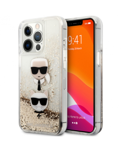 Maska za iPhone 14 Pro 6.1 Karl Lagerfeld Hc Liquid Glitter 2 Heads zlatna (KLHCP14LKICGLD) - 205317