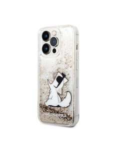 Maska za iPhone 14 Pro 6.1 Karl Lagerfeld Hc Liquid Glitter Choupette zlatna (KLHCP14LGCFD) - 205308