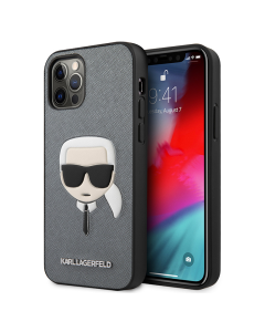 Maska za iPhone 12 Pro Max 6.7 Karl Lagerfeld Hc PU Saffiano Head srebrna (KLHCP12LSAKHSL) - 205338