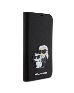 Maska za iPhone 15 Pro Max 6.7 Karl Lagerfeld Saffiano BP Nft Karl&Choupette, crna - 210449