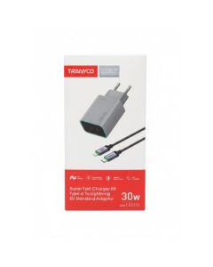 TRANYOO Kućni punjač T-EU13C C30W 2 Izlaza/USB-A+USB-C sa C na C Kablom 60W