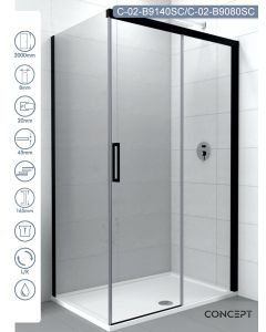 Concept Tuš kabina Alpha Black 140x80x200cm 8mm zatamnjeno staklo, crni ram - c-b9140-b9080
