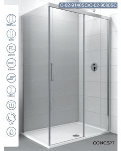 Concept Tuš kabina Alpha 140x80x200cm 8mm providno staklo, srebrni ram - 10324-10325