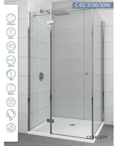 Concept Tuš kabina Fonta 100x90x195cm 6mm providno staklo, srebrni ram - C-3100-3090