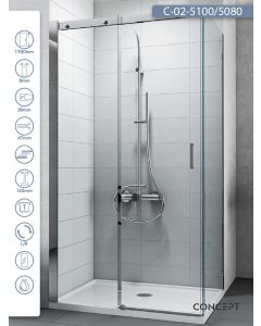 Concept Tuš kabina Titan 100x80x195cm 8mm providno staklo, srebrni ram - 6355-6356