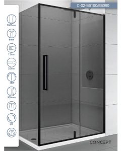 Concept Tuš kabina Absolut Black 100x80x200cm 6mm zatamnjeno staklo, crni ram - 7774-6811