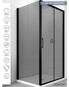 Concept Tuš kabina Atlas Black 100x80x195cm 6mm tonirano staklo, crni ram - 9199-8371