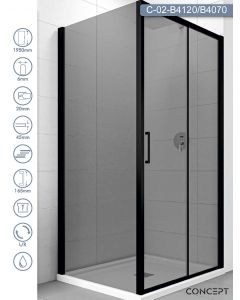 Concept Tuš kabina Atlas Black 120x70x195cm 6mm tonirano staklo, crni ram - 8434-11017