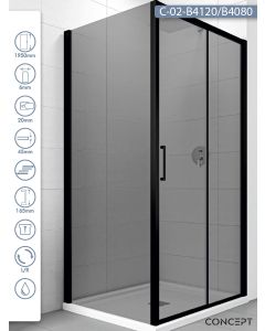 Concept Tuš kabina Atlas Black 120x80x195cm 6mm tonirano staklo, crni ram - 8434-8371