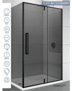 Concept Tuš kabina Absolut Black 120x80x200cm 6mm zatamnjeno staklo, crni ram - 6807-6811