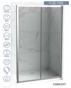 Concept Tuš paravan Project 160x195cm 6mm providno staklo, srebrni ram - 11680