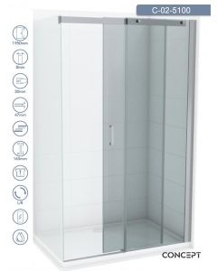 Concept Tuš paravan Titan 100x195cm 8mm providno staklo, srebrni ram - 6355-1
