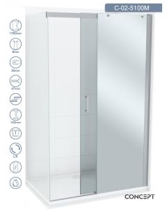 Concept Tuš paravan Titan 100x195cm 8mm providno staklo sa ogledalom, srebrni ram - 9188-1