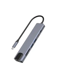 Adapter konverter TIP C 7/1 USB 3.0x2/Ethernet RJ45 /HDMI 4K 30HZ/PD/SD/TF