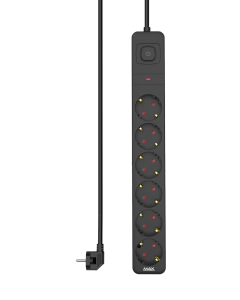 Produžni kabl sa prenaponskom zaštitom/prekidač/indikator 6 utičnice 1.4m Max MPS-306SOPB-1.4M Crni