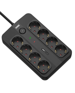 Produžni kabl sa prenaponskom zaštitom sa 8 utičnica MAX MPS-908SB-3M/3m/USB A & USB C port