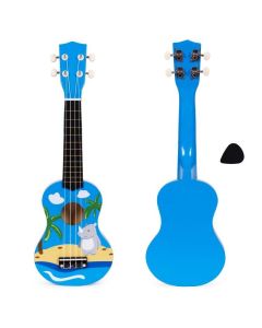 ECO TOYS Ukulele drvena gitara za decu sa 4 najlonske žice i trzalicom plava – ecotoys