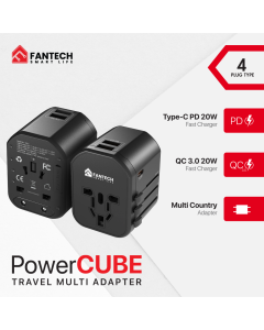 Univerzalni Multi Adapter Fantech TAC1 Power Cube 20W, PD, QC 3.0, 20W, crni - 213470
