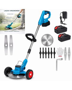 AKU Trimer za travu sa 2 baterije, 3 vrste sečiva i točkićima