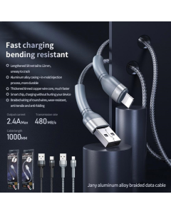Kabel Remax Jany Aluminium Alloy Braided RC-124a 2.4A Type-C crni - 600872