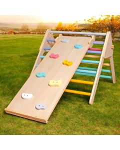 Pikler trougao KINDER HOME 2 u 1 Drvena penjalica i tobogan - V01F021