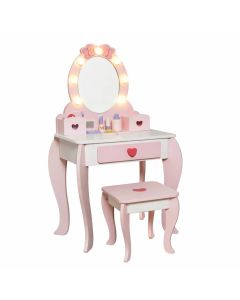 Dečiji drveni toaletni stočić sa ogledalom i svetlima KINDER HOME, roze, 92 cm