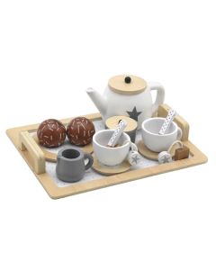 KINDER HOME Dečiji drveni set za čaj i kafu sa dodacima belo-sivi - V10B318B