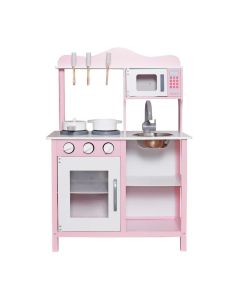 KINDER HOME Dečija drvena kuhinja za igru sa dodacima roze - V10C404I