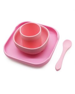 VOLIBABY Set za hranjenje mališana silikonski vakum - VB00978_roze
