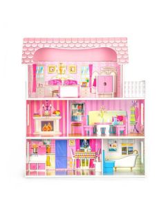 ECO TOYS Velika drvena kućica za lutke sa nameštajem - W06A139