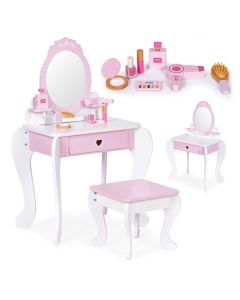 ECO TOYS Drveni dečji sto za šminkanje, roze/bela