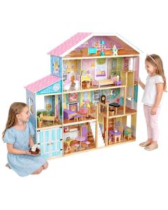 Velika drvena kućica za lutke KINDER HOME Grand Villa, 4 sprata, 28 komada nameštaja