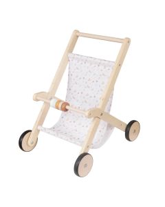 Dečija drvena kolica za lutke KINDER HOME sa mekom tekstilnom korpom, prirodno drvo
