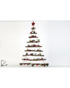 Novogodišnji ukras božićna jelka sa drvenim zvončićima i crvenim šišarkama