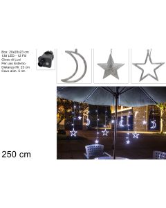 Novogodišnja svetleća LED zavesa mesec i zvezde 2,5m, 138 LED dioda, hladno belo svetlo