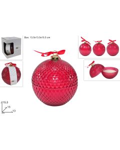 Novogodišnja staklena kugla 13cm, crvena, sa mirisnom svećom