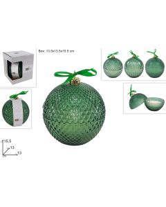 Novogodišnja staklena kugla 13cm, zelena, sa mirisnom svećom