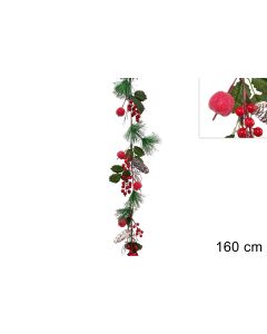 Novogodišnja girlanda 160cm, sa bobicama, šišarkama i snežnim jabukama
