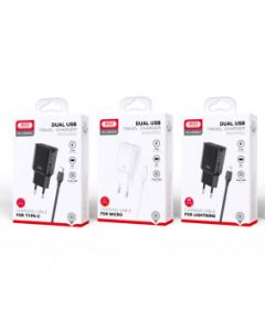 XO Punjač L92C sa dva usb-a sa Iphone kablom 2.4A, bela - 20938-1