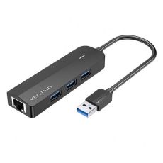 USB Hub 3xUSB + Gigabit Ethernet, crni