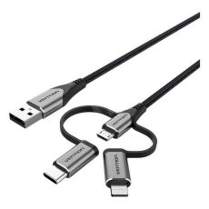 VENTION USB kabl 3 u 1 (Type-C/Micro/Lightning) 1.5m - Sivi