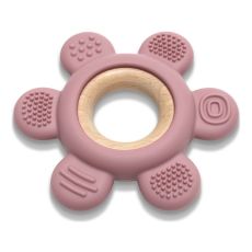 LORELLI SILIKONSKO DRVENA GLODALICA ZA BEBE FLOWER - NATURAL DEEP PINK
